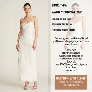 Theia Couture White Sequin Cowl Dress NWT